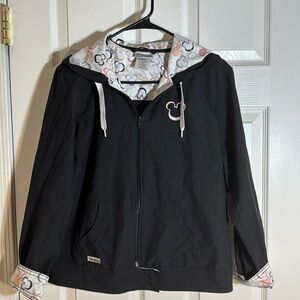 Disney Parks Rain Jacket Womens‎ M Coat Mickey Mouse Black Hooded Windbreaker